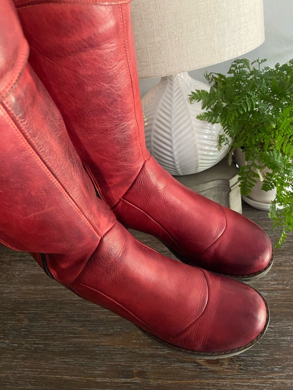 Jafa 2040 Boho Handmade in Israel Tall Leather Boots Womens 39 US 8.5-9 Ruby Red - Picture 11 of 16